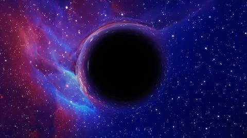 3D rendering of a supermassive black hole against a starry sky Stockillustratie