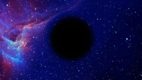 3D rendering of a supermassive black hole against a starry sky 스톡 일러스트