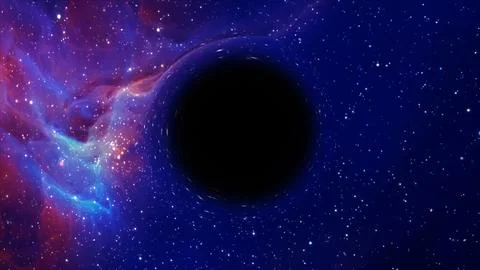 3D rendering of a supermassive black hole against a starry sky Illustrazione stock