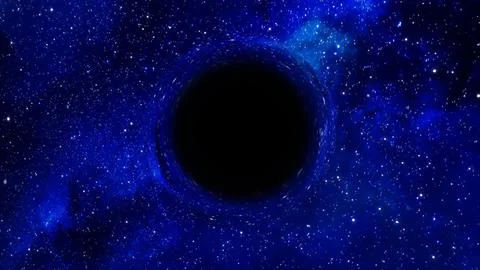 3D rendering of a supermassive black hole against a starry sky Stock Illustration