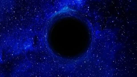 3D rendering of a supermassive black hole against a starry sky Stock Illustration
