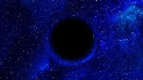 3D rendering of a supermassive black hole against a starry sky Stock Illustration