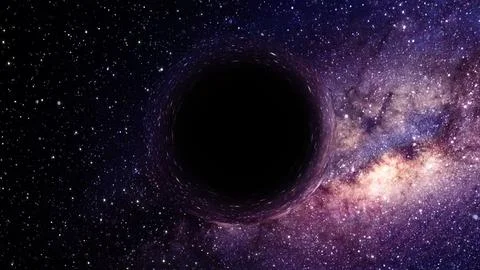 3D rendering of a supermassive black hole against a starry sky Illustrazione stock