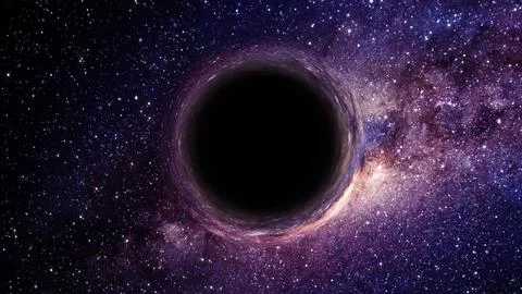 3D rendering of a supermassive black hole against a starry sky Stockillustratie
