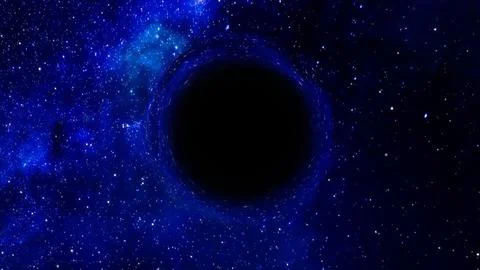 3D rendering of a supermassive black hole against a starry sky 스톡 일러스트