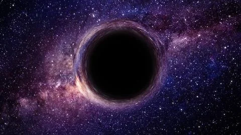 3D rendering of a supermassive black hole against a starry sky Illustrazione stock