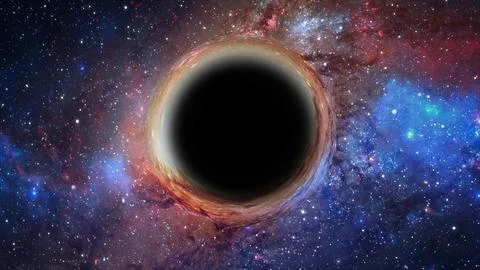 3D rendering of a supermassive black hole against a starry sky Stockillustratie