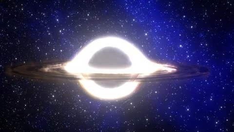 3D rendering of a supermassive black hole against a starry sky 스톡 일러스트