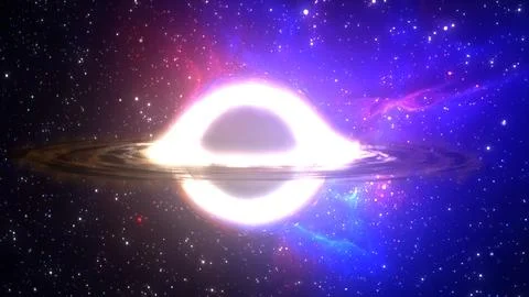 3D rendering of a supermassive black hole against a starry sky Illustrazione stock