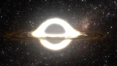 3D rendering of a supermassive black hole against a starry sky Stock Illustration