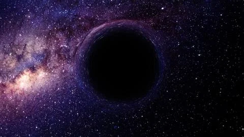 3D rendering of a supermassive black hole against a starry sky Stockillustratie