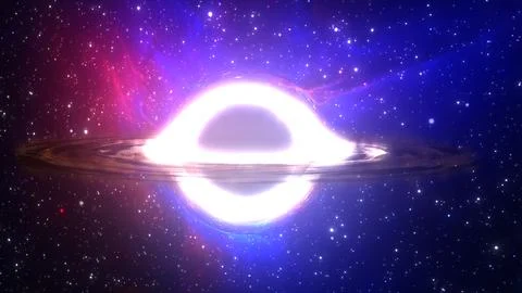 3D rendering of a supermassive black hole against a starry sky Stock Illustration