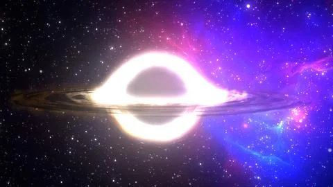 3D rendering of a supermassive black hole against a starry sky Stock Illustration