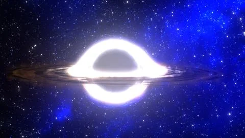 3D rendering of a supermassive black hole against a starry sky Illustrazione stock