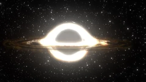 3D rendering of a supermassive black hole against a starry sky 스톡 일러스트