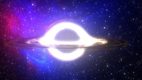 3D rendering of a supermassive black hole against a starry sky Stockillustratie