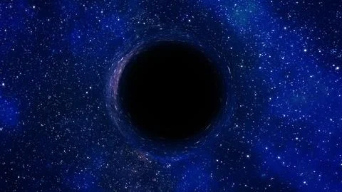 3D rendering of a supermassive black hole against a starry sky Illustrazione stock