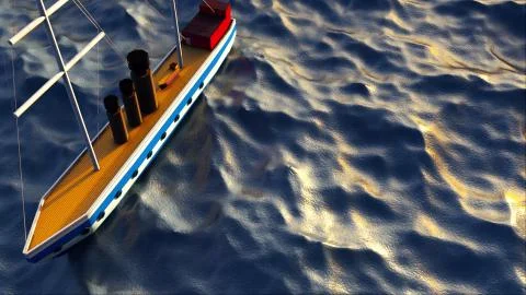 3d rendering of a surface boat in the sea. Computer generated marine ship on a Stock-Illustration