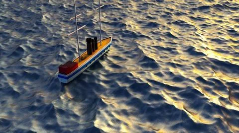 3d rendering of a surface boat in the sea. Computer generated marine ship ... Stock Photos