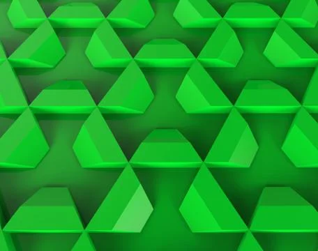 3D rendering of a surface covered in green trapeze geometric shapes Stock Illustration