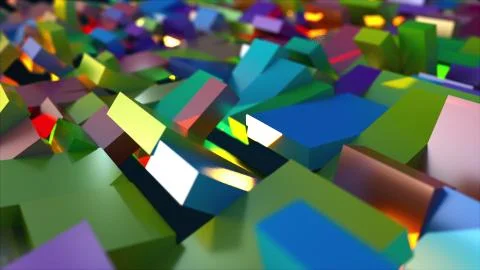 3d rendering of surface with the rotating colorful rectangles. Computer Stock Illustration