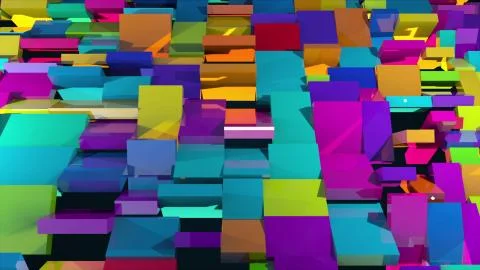 3d rendering of surface with the rotating colorful rectangles. Computer Stock Illustration