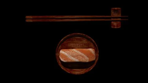 3d rendering of sushii set detaill wiith plate and chopstick Stock Photos