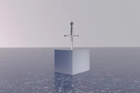 3D rendering of a sword thrust in a cube 스톡 일러스트