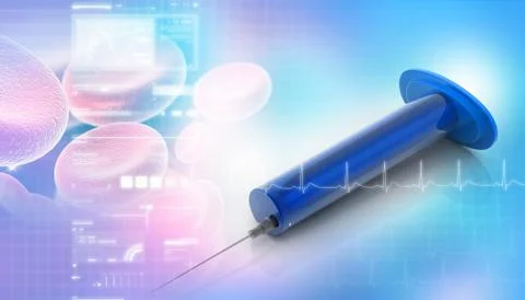 3d rendering of a syringe in abstract background Illustrazione stock