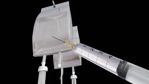 A 3d rendering of the syringe and the IV bags Illustration