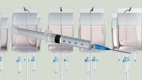 A 3d rendering of the syringe and the IV bags Illustration