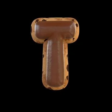 3d rendering of the T letter recreating a cookie with chocolate on top Stock Illustration