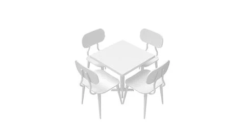 3D rendering of table and chairs dinning set up isolated on white background Illustrazione stock
