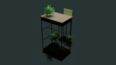 3d rendering table and virus  for back to school in virus crisis time content Stock Illustration