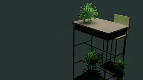 3d rendering table and virus  for back to school in virus crisis time content Stock Illustration