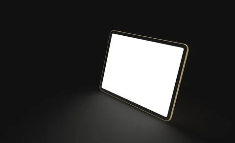 A 3d rendering of a Tablet computer with a blank screen on an isolated black  Stock Illustration