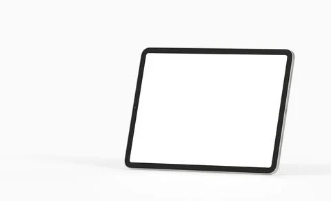 A 3D rendering of a tablet with a white blank screen for copy space on a whit Stock Illustration