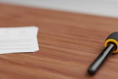 3D Rendering of a Talkshow Broadcast Table in a Studio Stock Illustration