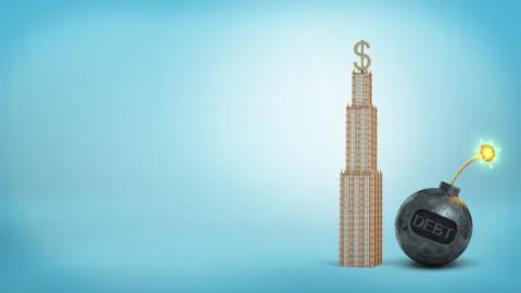 3d rendering of a tall high-rise with a large dollar sign on the top stands Stock Illustration