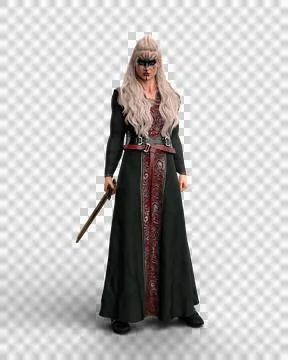 3D rendering of a tall strong viking woman with long blonde hair standing in  Stock Illustration