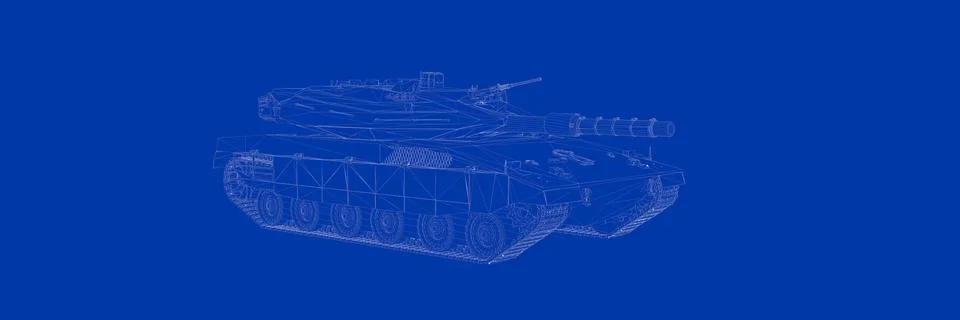 3d rendering of a tank on a blue background blueprint Stock Illustration