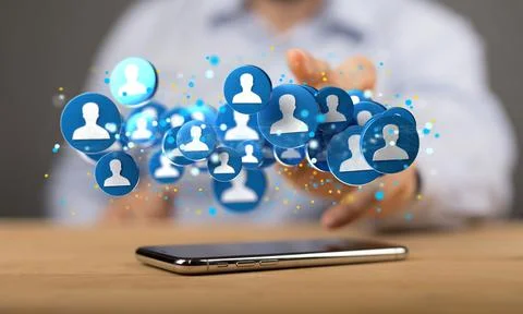 3d rendering of a team connection and social network symbol on a blurry Foto stock