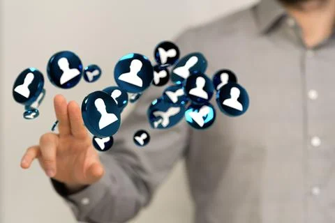 3d rendering of a team connection and social network symbol on a blurry Foto stock