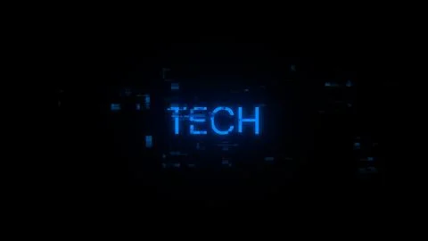 3D rendering Tech text with screen effects of technological glitches Illustrazione stock