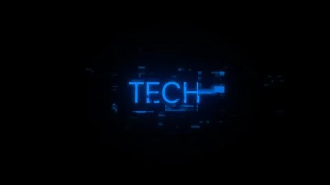 3D rendering Tech text with screen effects of technological glitches Illustrazione stock