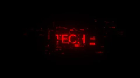 3D rendering Tech text with screen effects of technological glitches Illustrazione stock