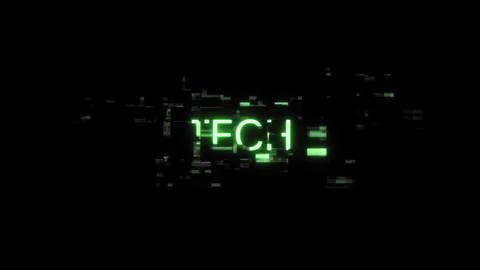 3D rendering Tech text with screen effects of technological glitches Illustrazione stock