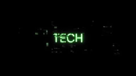 3D rendering Tech text with screen effects of technological glitches Illustrazione stock