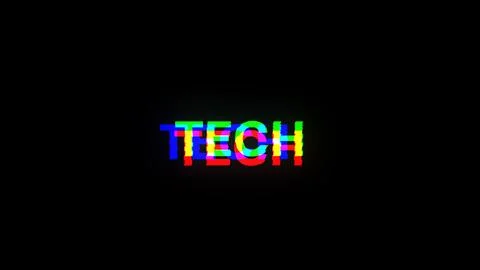 3D rendering Tech text with screen effects of technological glitches Illustrazione stock
