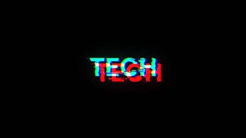 3D rendering Tech text with screen effects of technological glitches Illustrazione stock